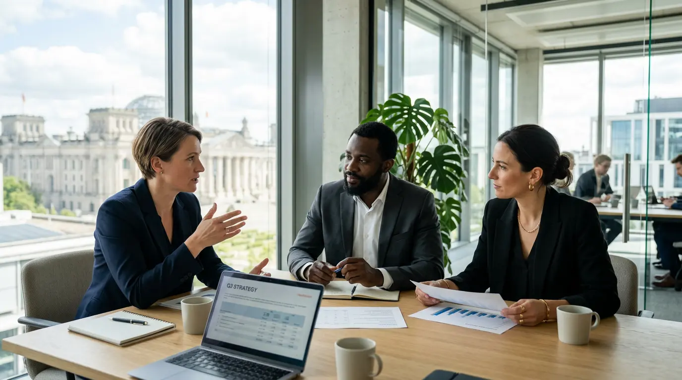 Professionelles Team-Meeting in einem modernen Berliner Büro – alltags kompass.